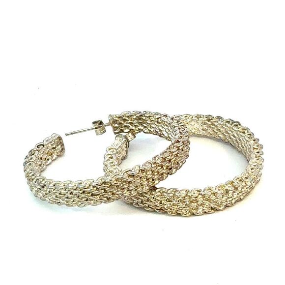 Tiffany & Co Somerset Hoop Earrings 1.75" Sterling Silver Estate TIF928 - Picture 4 of 6